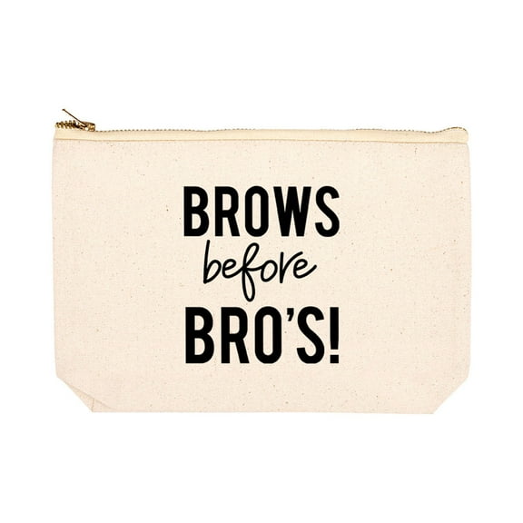 Koyal Wholesale Funny Makeup Bag Canvas Cosmetic Bag with Zipper Brows Before Bro's Makeup Pouch 6.5 x 9 Inch