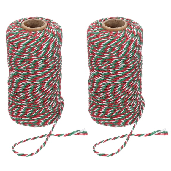 Uxcell 2mm x 109 Yard Cotton Butcher Bakers Twine for Gift Wrapping Arts Crafts Gardening, Green Red White 2 Roll