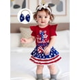 thumbnail image 5 of BemeyourBBs Newborn Baby Girl My First 4th of July Outfit Patriot Independent Day Summer Clothes Letter Print Flying Sleeve Romper Star Bow Tiered Ruffled Shorts Skirt Headband Set, 5 of 9