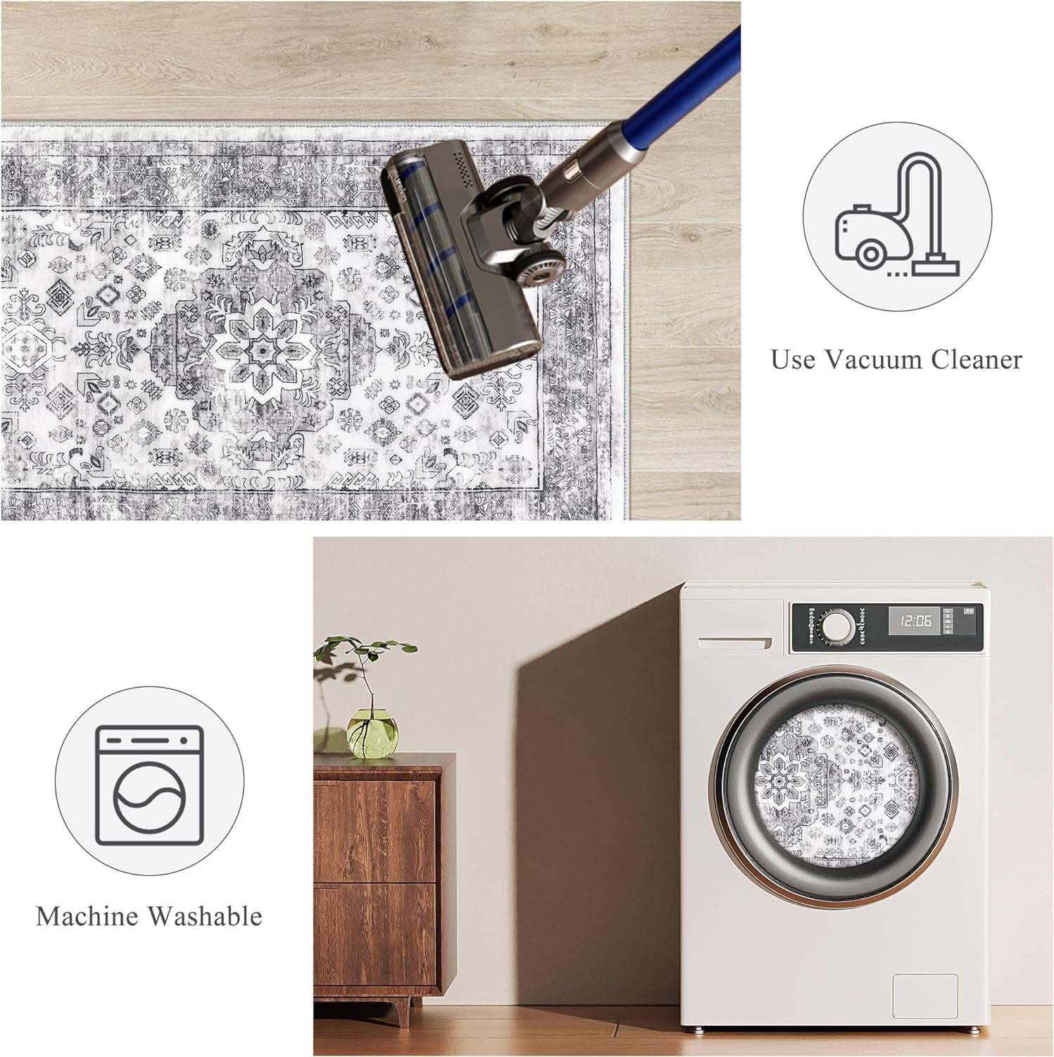 Kitchen Rug and Mat, Yamaziot Kitchen Runners Rugs Set of 3, Washable Non Slip Farmhouse Hallway Laundry Room Mat for Floor, Comfort Vinatge Boho Carpet