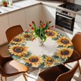 thumbnail image 2 of Sunflower Wreath Elastic Fitted Round Table Cover Linen Background Waterproof Outdoor Tablecloth for Holiday Party, Picnic, Patio & Dining Fits Tables Up to 36"-44", 2 of 8