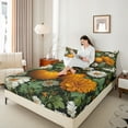 thumbnail image 4 of Feelyou Teens Autumn Pumpkin Full Size Sheets, Rustic Groovy Flower Bed Sheets, Bohemian Hippie Style Sheet Sets, Lightweight Room Decor, 4pcs, 4 of 7