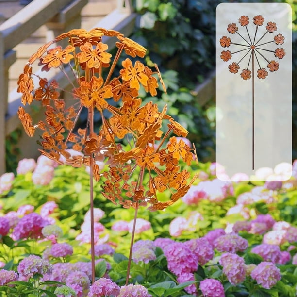Estacas metálicas bordadas de diente de león para jardín, para patios, macizos de flores y macetas, 40x15 cm
