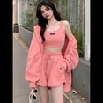 thumbnail image 4 of Conjunto de 3 Piezas para Mujer para Entrenamiento, Leggings Holgados de Cintura Alta con Estampado de Verano, Ropa de Calle, Conjunto Deportivo de Yoga. Rosa XXL, 4 of 10