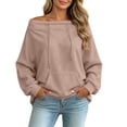 thumbnail image 2 of Karymi Plus Size Tops for Women Solid Off the Shoulder Hoodie, Oversized Long Sleeve Loose Pullover Sweatshirt with Front Kangaroo Pocket for Autumn Winter, 2 of 9