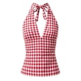 thumbnail image 4 of Women's Polka Dots Tie Backless Halter Top V Neck Ruffle Hem Peplum Tank Tops, Summer Party Top(Red,S), 4 of 4