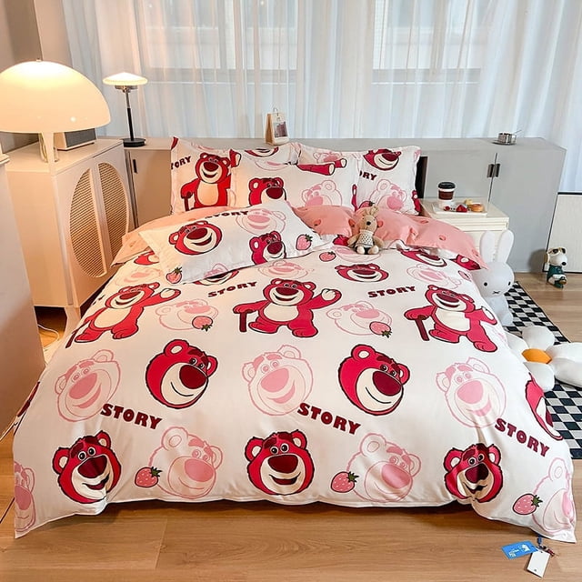 Juego de cama de Mickey Mouse con estampado de dibujos animados, 4 piezas, juego de sábanas de poliéster, colcha, edredón, regalo de Navidad