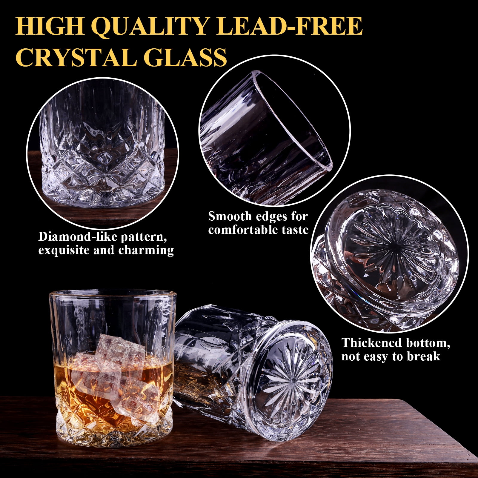 LANNEY Whiskey Glasses Set of 4, 11 oz Crystal Bourbon Glass