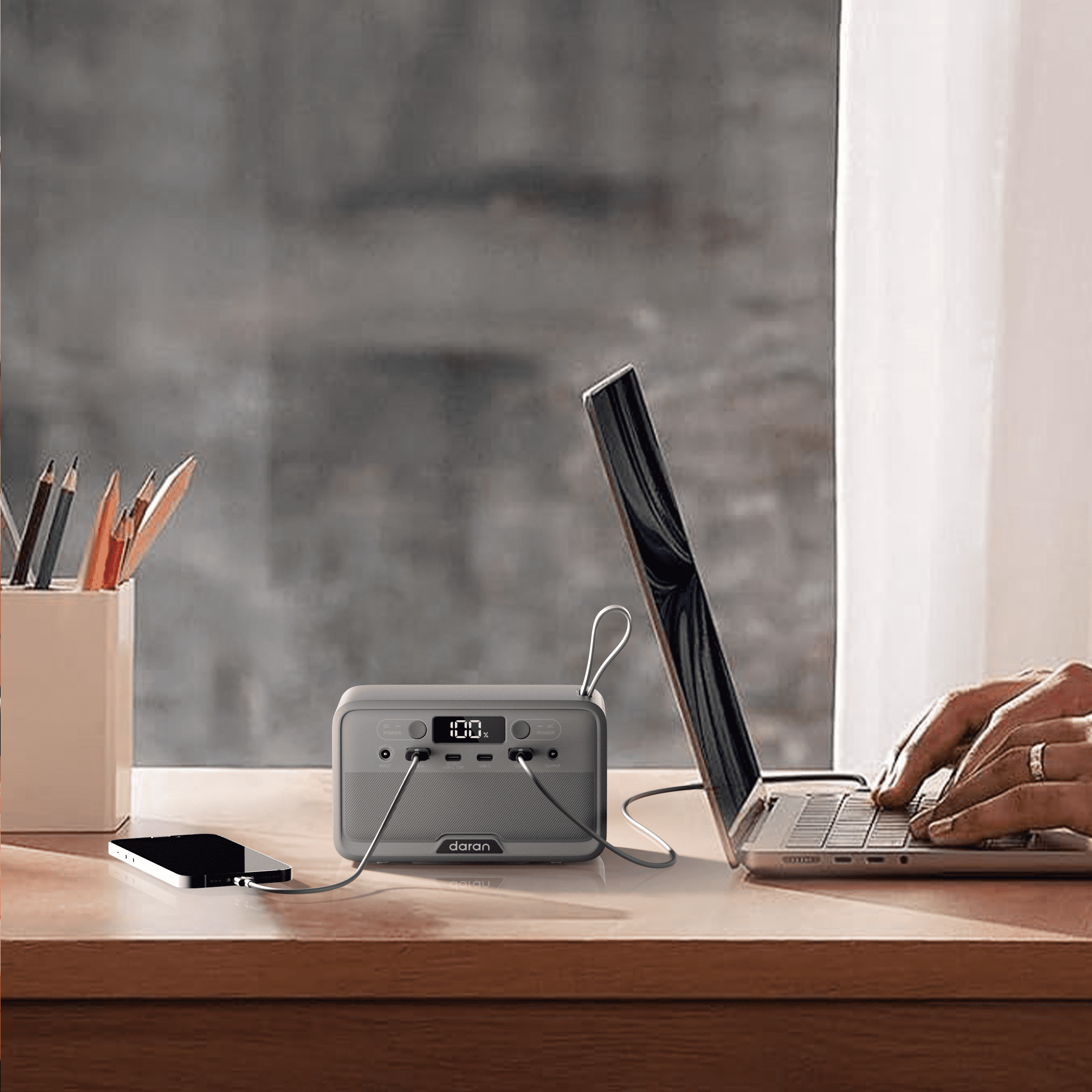 KDJ HOME Portable Power Station 28000mAh LiFePO4 Battery, 100W AC Laptop Power Station, Fast Charging with 4-Port USB & PD
