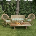 thumbnail image 2 of Jordan Manufacturing 3-Piece Mamba Pelican Turquoise Stripe Tufted Outdoor Cushion Set with 1 Wicker Bench Cushion and 2 Wicker Seat Cushions, 2 of 12