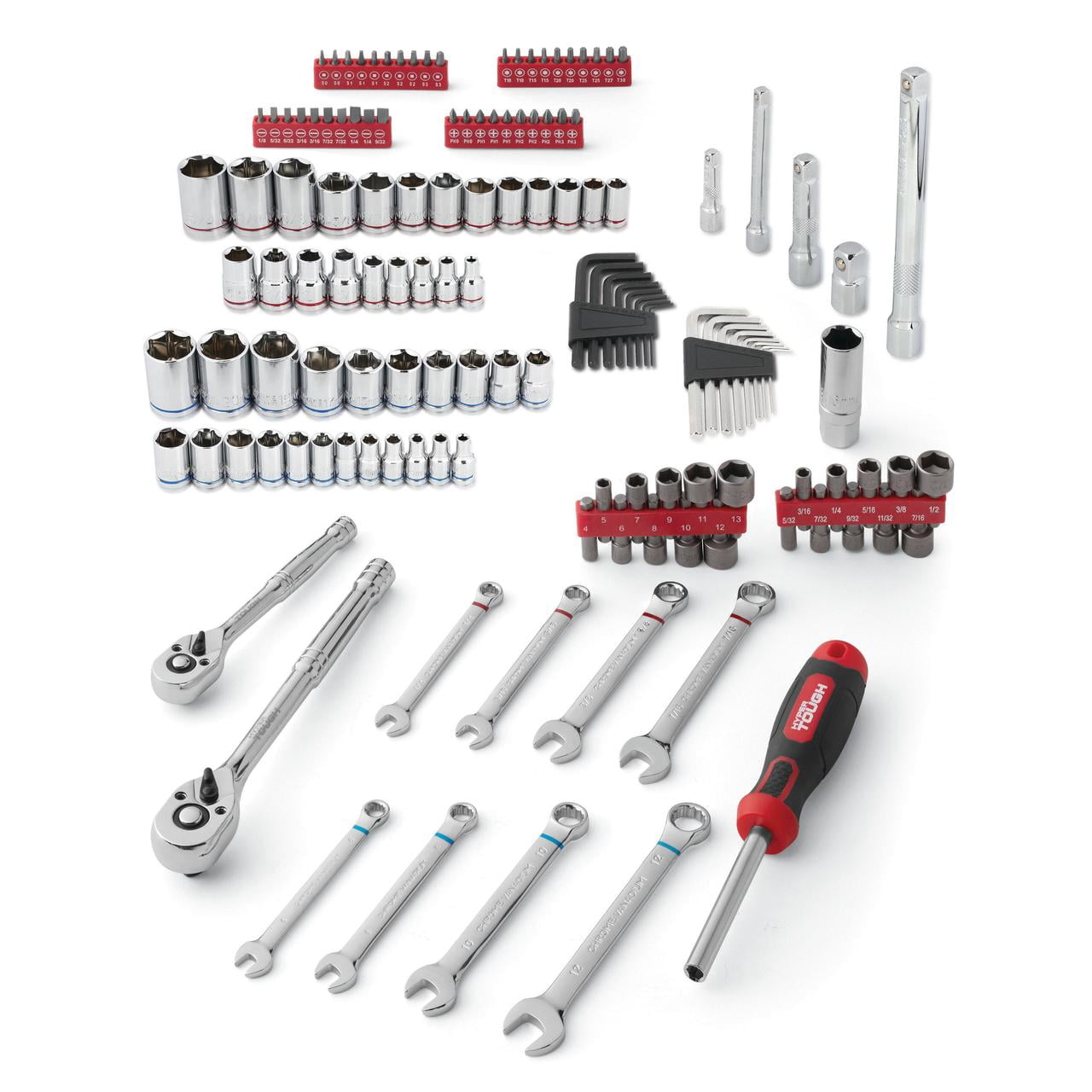 Hyper Tough 144-Piece 1/4, 3/8 and 1/2-inch Drive Mechanics Tool Set, Chrome Finish