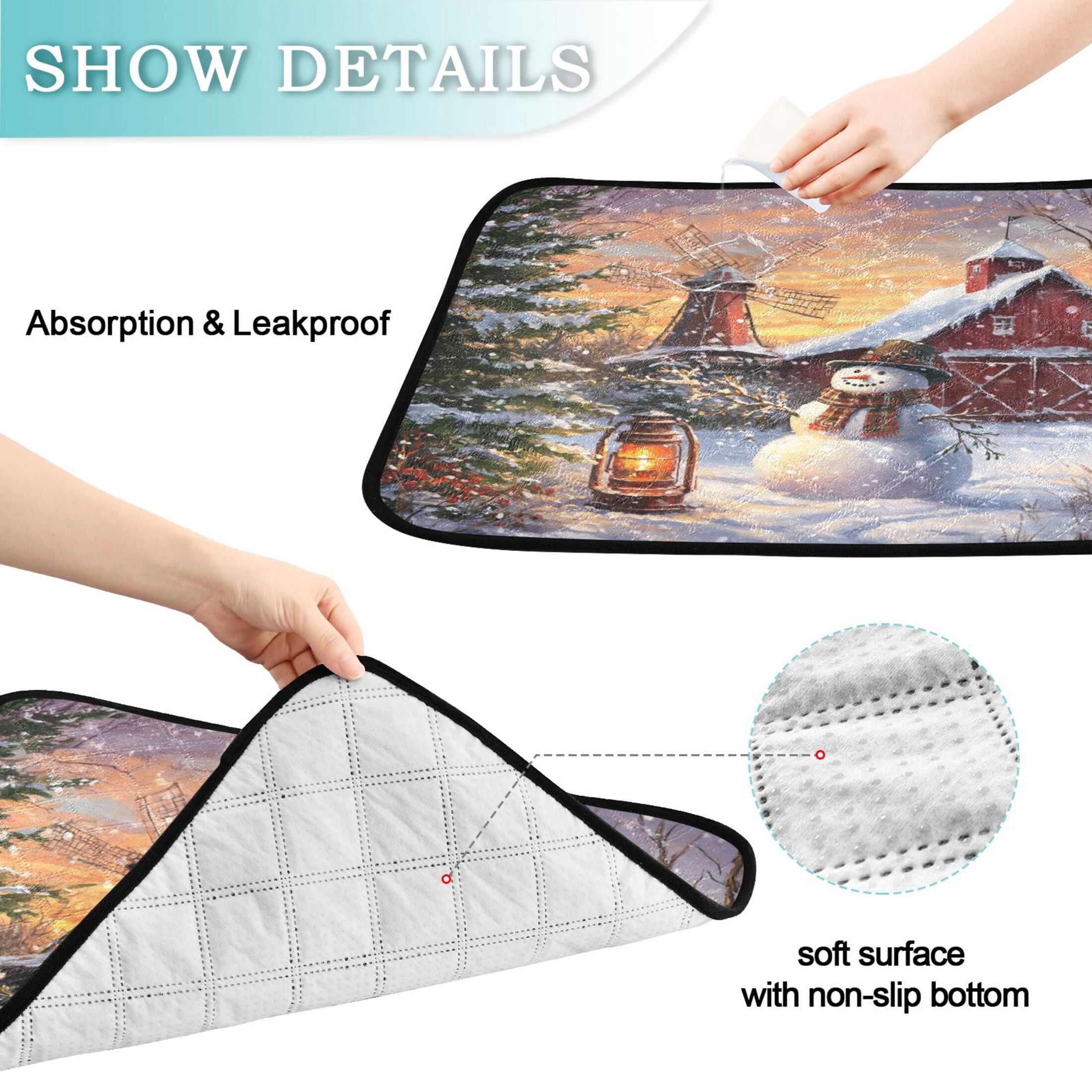 Qxltty Barn Snowman Cat litter Pads Pet Set of 3 Diaper Mats Center Anti-leakage Layer Absorbent Soft and Comfortable