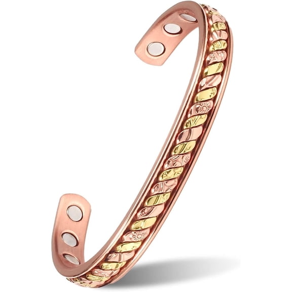 Wollet Pure Copper Bracelets for Women, Cuff Bangles with 3500 Gauss Magnets, Jewelry Gift for Ladies, Mom&Wife