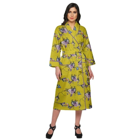 

Moomaya Cotton Robe Women Long Printed Cotton Crossover Summer Bathrobes