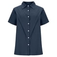 thumbnail image 6 of T Shirts for Women 2026 Summer Linen Short Sleeve Button Down Collared Business Casual Office Work Tshirt Blouse, 6 of 8