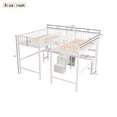 thumbnail image 3 of Double Loft Beds Twin&Twin Size, Modern Wooden Beds Frame with Middle Storage Staircase and Dual Built-in Desks, Storage Beds with Full-length Guardrails and Bookshelves, White, 3 of 7