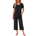 thumbnail image 2 of Weekease Two Piece Pajamas for Women Set Crew Neck Short Sleeve Tops Capris Summer Loungewear with Pockets, 2 of 8