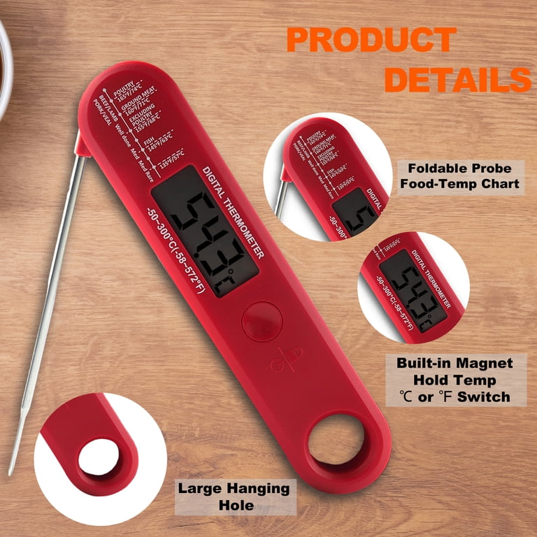 Agcan Digital Meat Thermometer, Foldable Probe Red photo 4