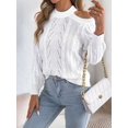 thumbnail image 6 of Women Cable Openwork Hollow Cut Out Cold Shoulder Crew Neck Long Sleeve Loose Pullover Sweater White S, 6 of 9