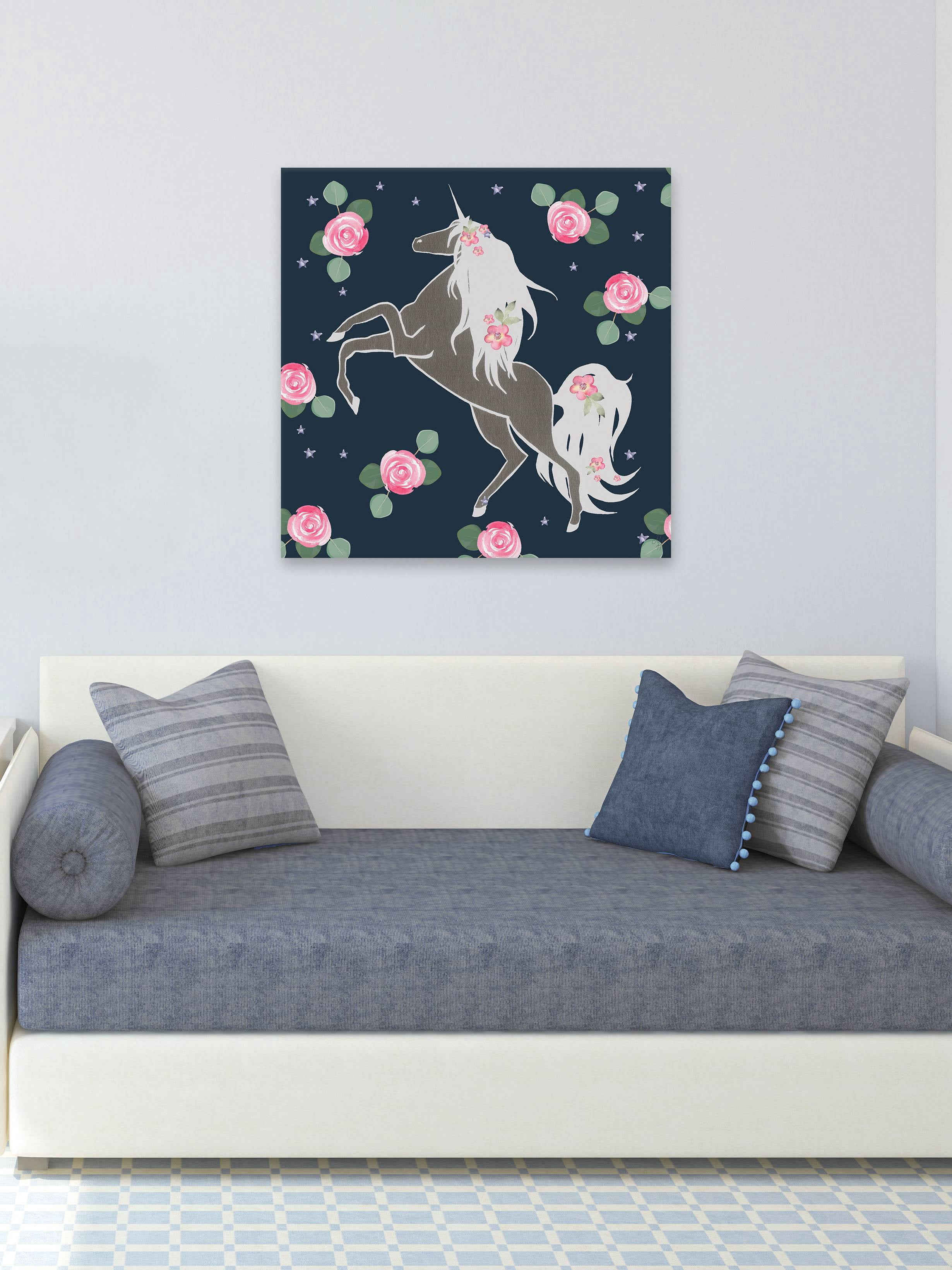 Marmont Hill Rose Bloom Unicorn Canvas Wall Art