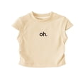 thumbnail image 7 of OGLCCG Girl's Cute Summer T Shirt Letter Printed Crew Neck Side Ruched Fitted Short Sleeve Crop Tee Top Lightweight Cotton Tshirts 1-12 Years, 7 of 7