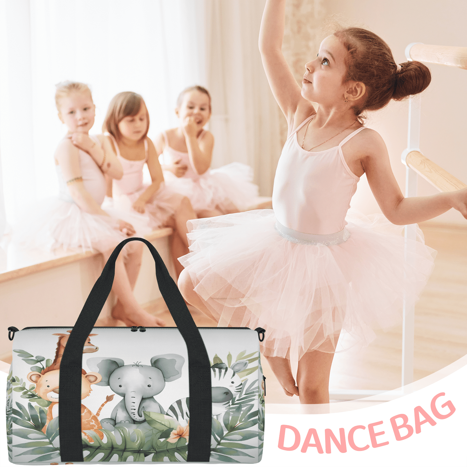Herdesigns Woodland Jungle Funny Cute Animals Gym Bag for Women, Duffle Bag for Travel Sport, Lightweight Waterproof Carry on Weekender Overnight Dance Yoga Workout Bags