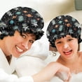 thumbnail image 6 of Shower Caps,Black Cartoon Astronaut Dinosaurs Planets Pattern Waterproof Shower Cap for Women 4 Pieces,Double Reusable Hair Cover for Shower PEVA Elastic Stretch Hem, 6 of 7