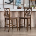 thumbnail image 2 of Duhome Wood Counter Height Bar Stools Set of 2, 24" Bar Chairs with Cross Back Farmhouse Counter Stools for Kitchen, Walnut, 2 of 9