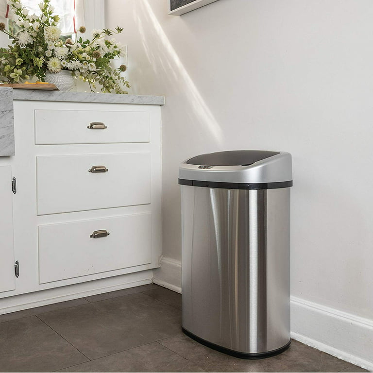 Hkeli Kitchen Trash Can 13 Gallon Brushed Stainless Steel Garbage Can  Capacity 50 Liter Automatic Touchless Bathroom Waste Bin with Lid for Home