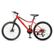 UBesGoo 24in Mountain Bike Shimano 21 Speed with Disc Brake, Red