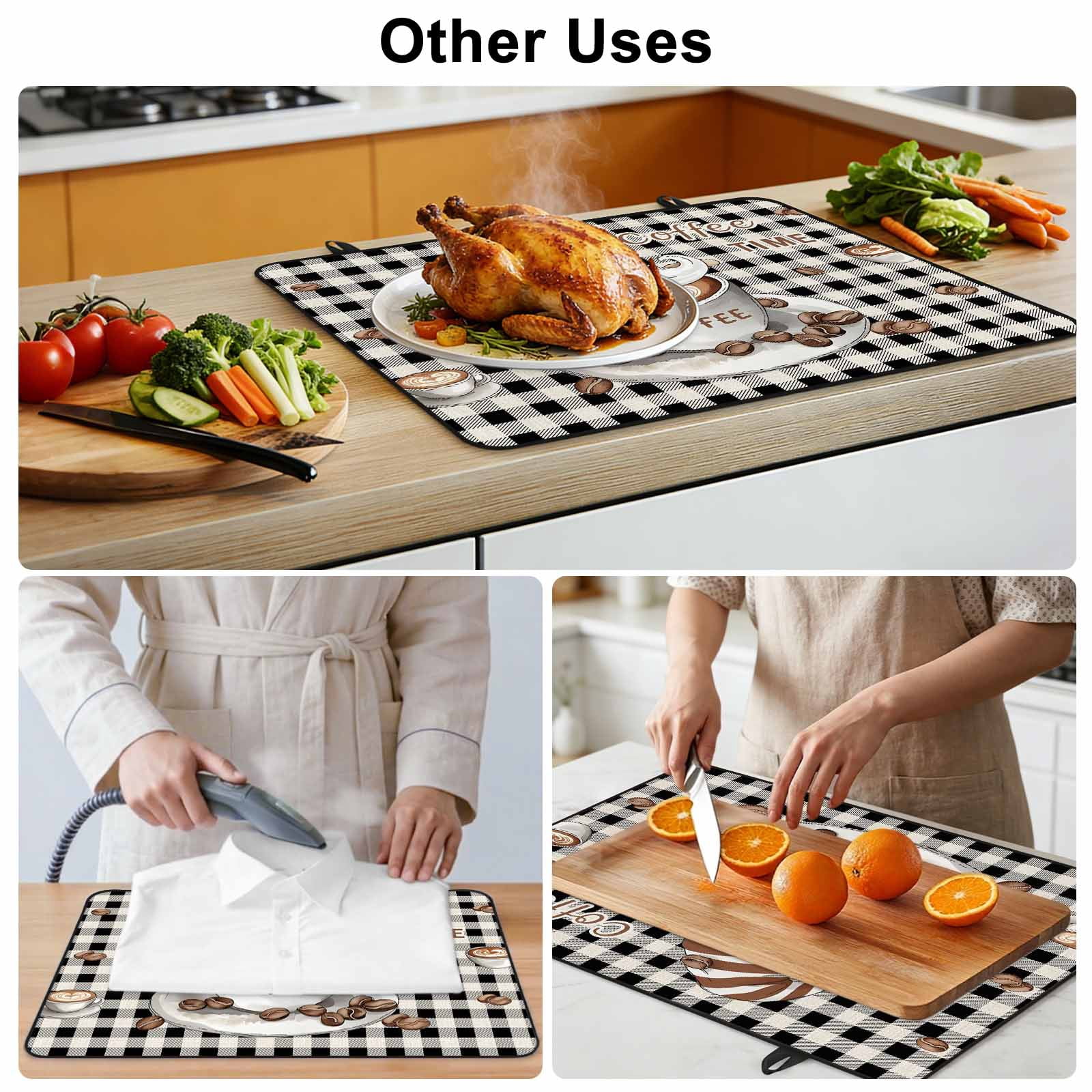Coffee Gnomes Stove Top Cover for Electric Stove, Heat-proof & Non Slip Glass Top Stove Cover Protector, Farmhouse Brown Bean Plaid Black Grey Kitchen Flat Cooktop Rubber Mat 24x21 Inches
