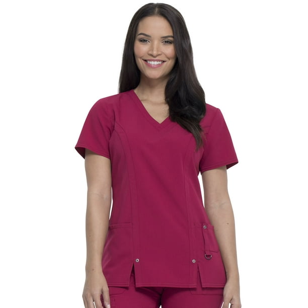 Dickies Dickies Xtreme Stretch Women Scrubs Top, VNeck, Plus Size, 82851, 2XL, Wild Cherry