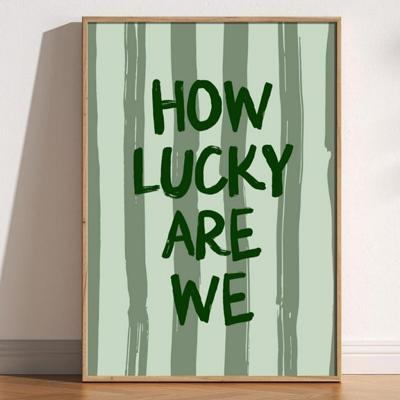 How Lucky Are We Print, Typography Wall Art, Retro Striped Poster, Cute Aesthetic Positive Quote, Romantic Bedroom Decor, Playful Art Print Wall Art, Modern Wall Decor, 8x12 UNFRAMED