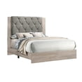 thumbnail image 2 of Contemporary 1pc Cream Finish Queen Size Bed Bedroom Furniture Gray Tufted Design Headboard Rubberwood 1pc Bedframe, 2 of 9
