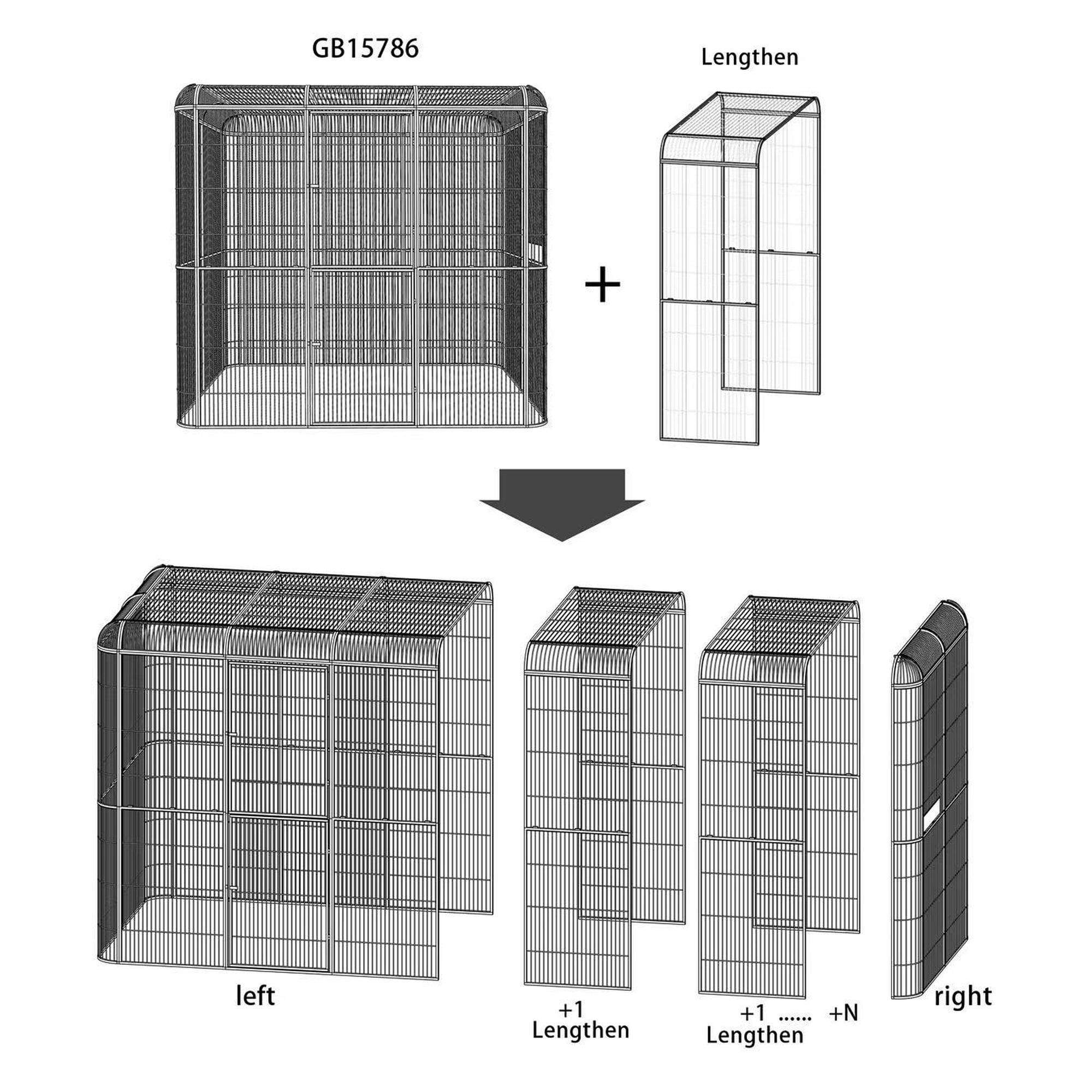 Heavy Duty Walk-in Bird Aviary Cage Expandable Parts Only, +24.8 Inches, (Wire Size: 0.20", +24.8" L)