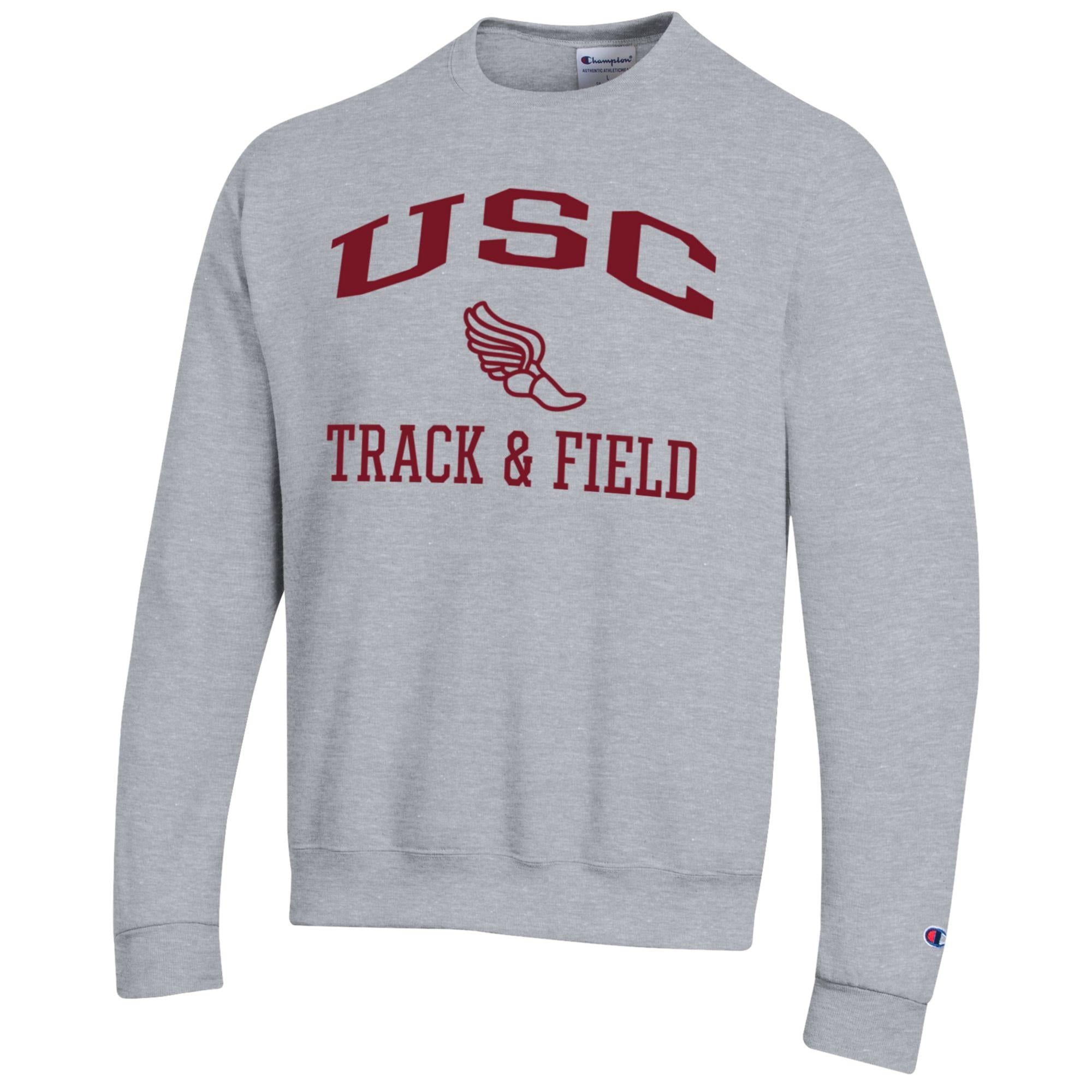 Men's Champion  Gray USC Trojans Track & Field Icon Powerblend Pullover Sweatshirt
