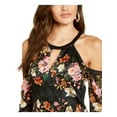 thumbnail image 3 of GUESS Womens Green Cold Shoulder Floral Long Sleeve Halter Short Body Con Dress 16, 3 of 4