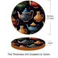 thumbnail image 3 of Arabic Teapot Set of 6 Microfiber Leather Round Coasters, 11x11 cm/4.3x4.3 in, Drink Coasters for Home and Bar, Table Coasters, 3 of 6
