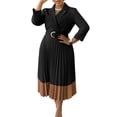 thumbnail image 3 of Vestido plisado negro para mujer, cuello en V, manga larga, cinturón, cintura alta, informal, elegante, para fiesta, línea A, vestidos largos, primavera 2025, 3 of 5