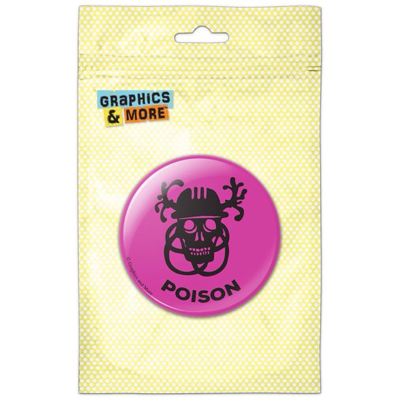 Skull Warning Poison on Pink Refrigerator Button Magnet