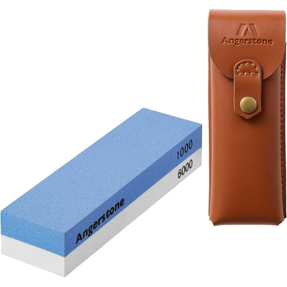 Pocket Knife Sharpener Stone 1000/6000 Kit-Professional Whetstone Knife Sharpening Stone - field Sharpening Stones for Knives with Cowhide Pouch for Bushcraft, Camping, Field Use