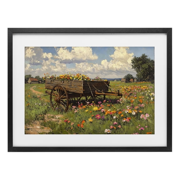 Stupell Industries French Country Wildflower Wagon in Bloom Black Framed Print Under Glass, 20 x 14, by Franklyn Gregory