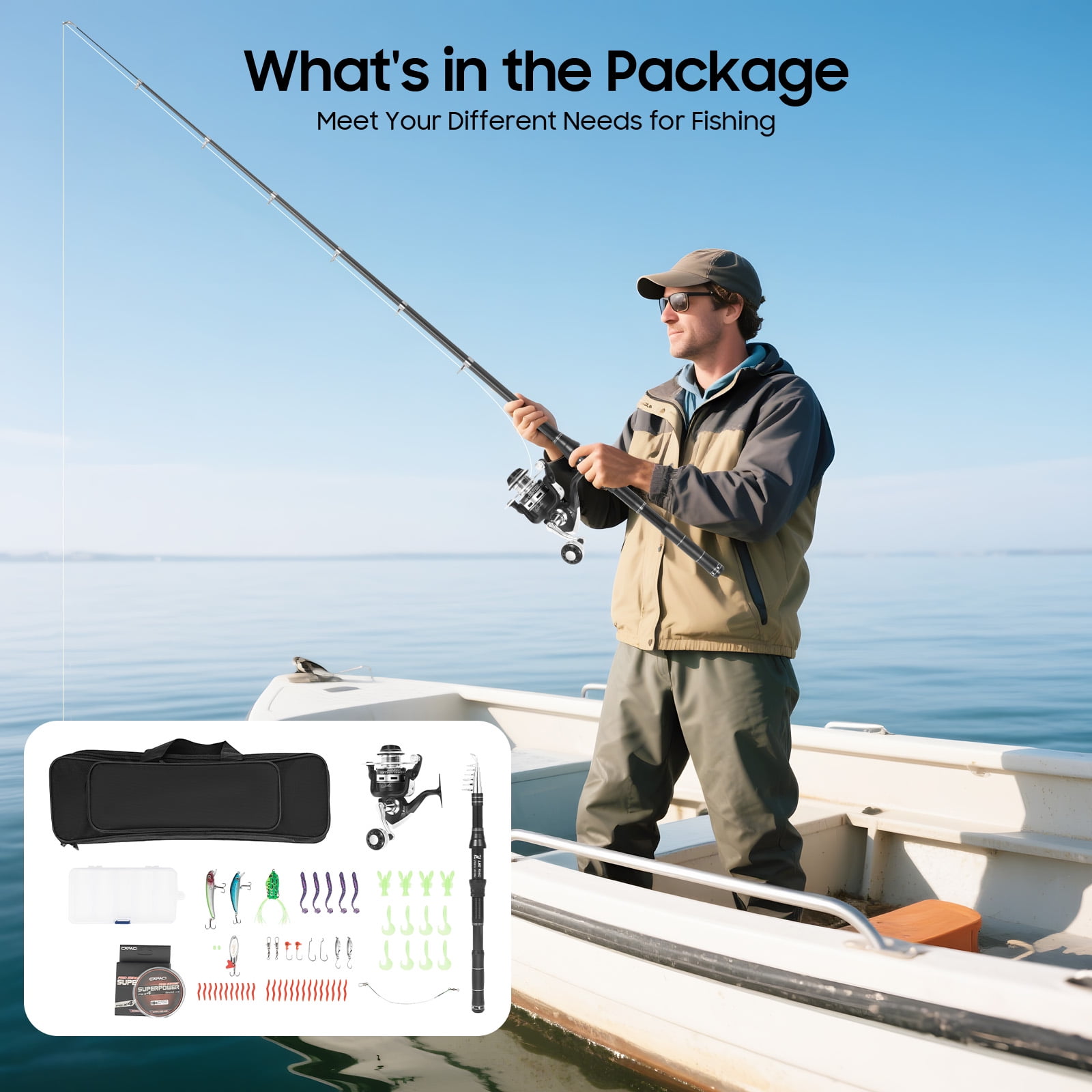 ToppiJoy Fishing Rod and Reel Combos, Telescopic Fishing Pole with Spinning Reel with Fishing Lures Hooks Accessories Fishing Bag