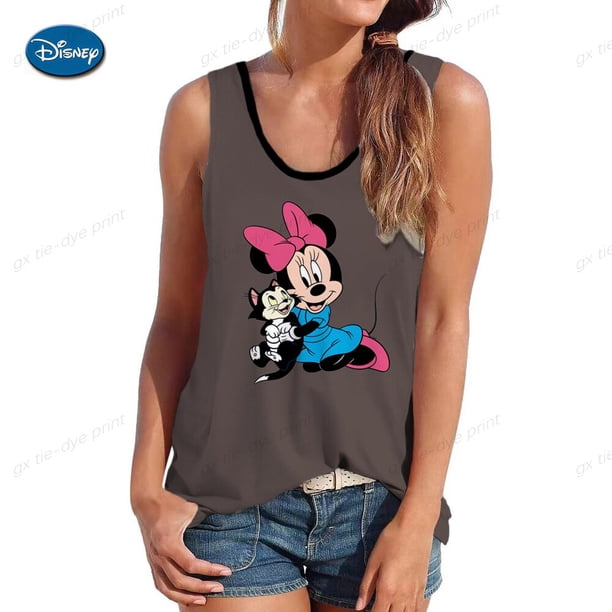 Women Summer Disney Mickey Mouse Print Vest Tops Sleeveless Bustier Soft Elastic Washable Wear-resistant Vest Crop Top SeamlessM Gao Jinjia LED