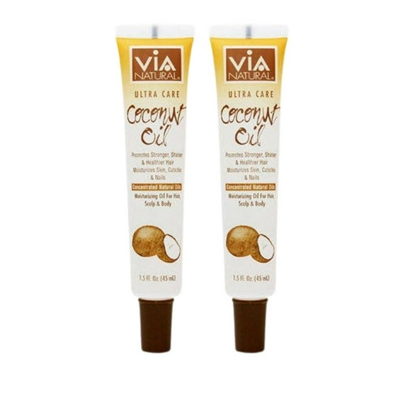 Via Natural Ultra Care Moisturizing Coconut oil for Hair, Scalp & Body Treatment, 1.5 fl oz Pocket Size Set of 2 & CUSTOM Storage Carrier
