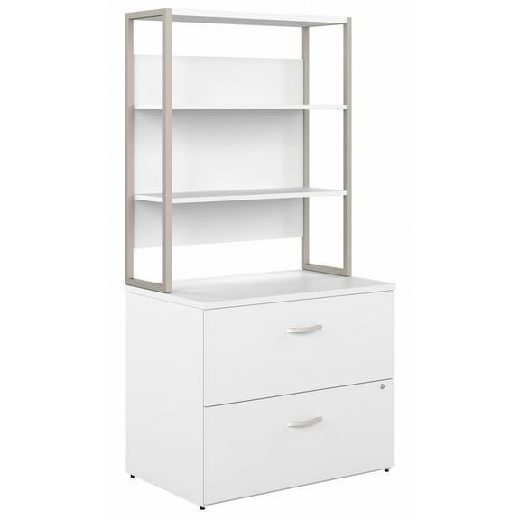Hybrid Lateral File Cabinet with Shelves in White - Engineered Wood