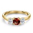 thumbnail image 3 of Gem Stone King 18K Yellow Gold Plated Silver Red Garnet and White Topaz Engagement Ring for Women | 1.21 Cttw | Round 5MM | Gemstone January Birthstone | Size 5, 3 of 6