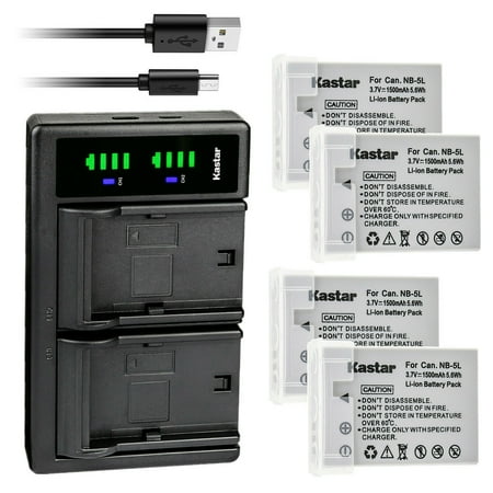 Kastar 4-Pack Battery and LTD2 USB Charger Replacement for Canon PowerShot SX200 IS PowerShot SX210 IS PowerShot SX220 IS PowerShot SX230 HS Digital 900 IS Digital 820 IS Digital 810 IS