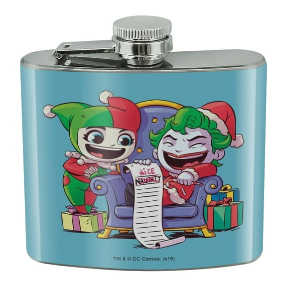 Harley Quinn and Joker Naughty List Stainless Steel 5oz Hip Drink Kidney Flask