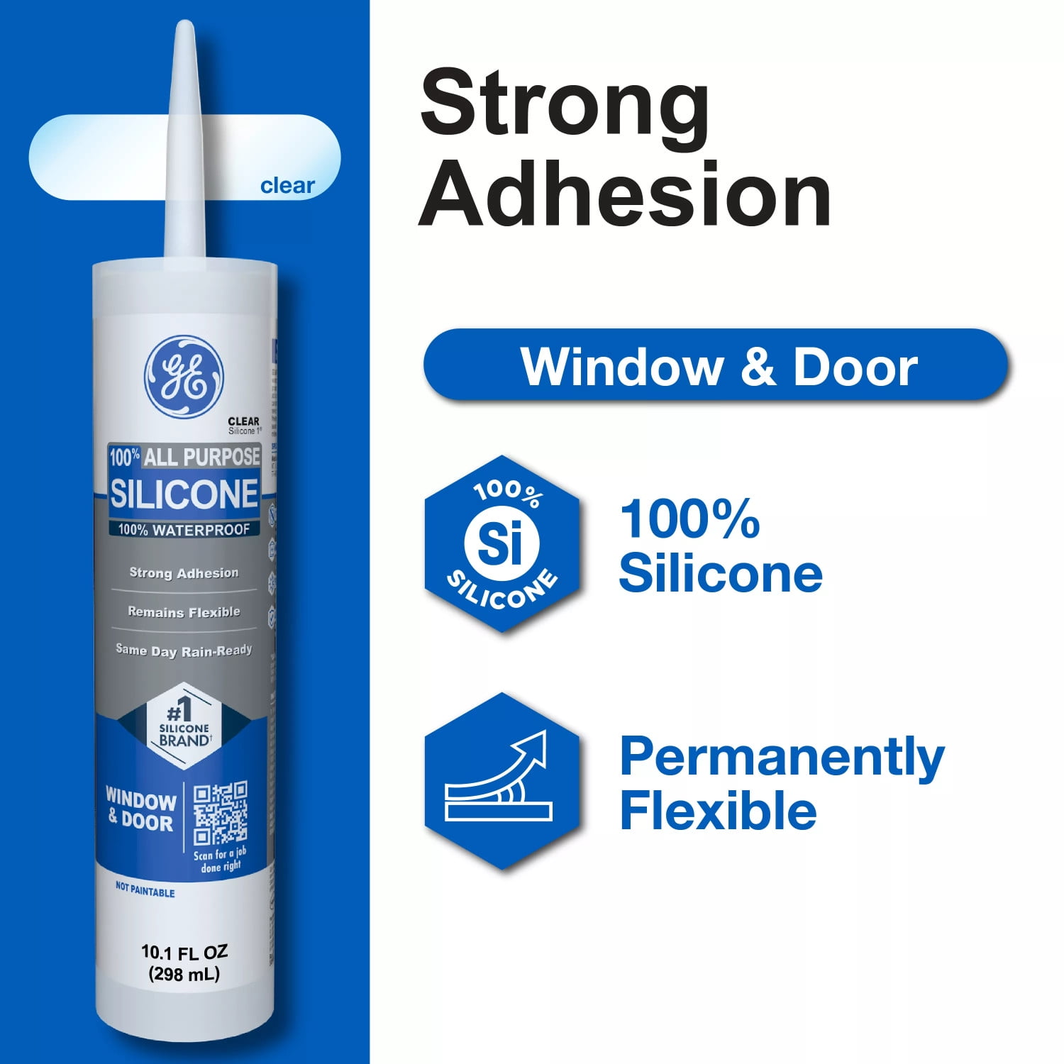 (6 pack) GE Silicone 1 All Purpose Sealant Window & Door, Pack of 1, Clear 10.1 fl oz Cartridge